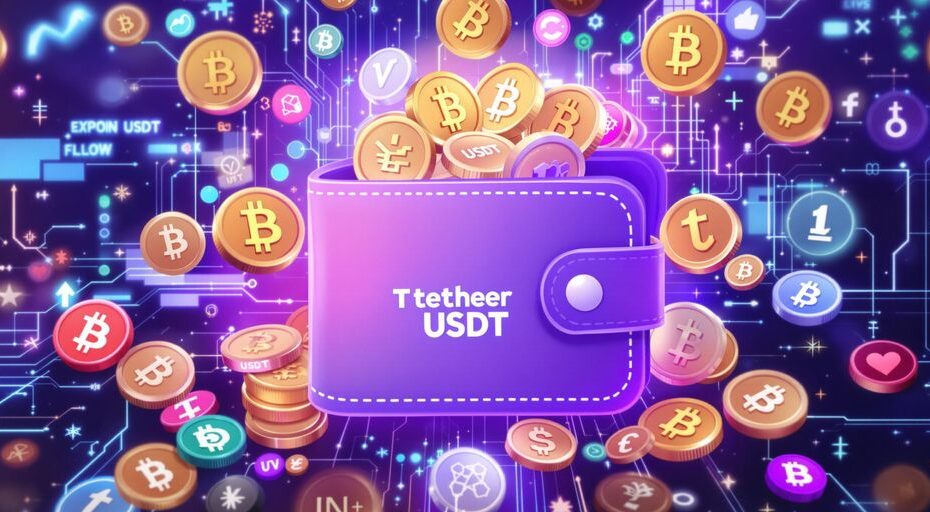 Digital wallet with various cryptocurrencies, symbolizing Tether integration.