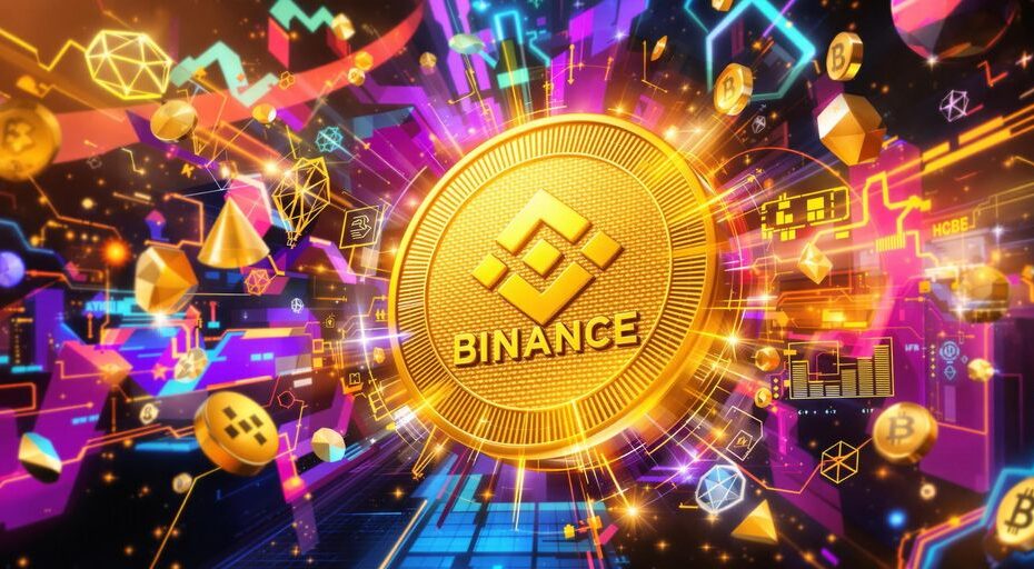 Colorful depiction of Binance Coin in a digital landscape.