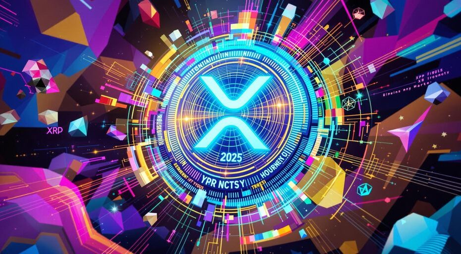 Vibrant digital art of XRP with futuristic elements.